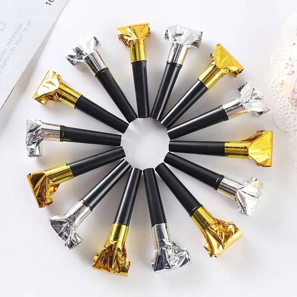 100 pièces drôle fête éruptions or argent sifflets enfants fête d'anniversaire faveurs décoration fournitures Noice Maker jouets Goody sacs 240323