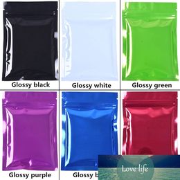 100 stks Glossy Kleurrijke Aluminium Folie Zip Lock Warmte Afdichting Tear Notch Herbruikbare Verpakking Tas Zipper Bonen Snacks Opbergtas