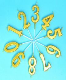 100pcs Gold 09 Número Ambientmiental sin humo Vela de vela Bandeja de chasis para niños Fiesta de cumpleaños para bebés Decoración de pastel5477544