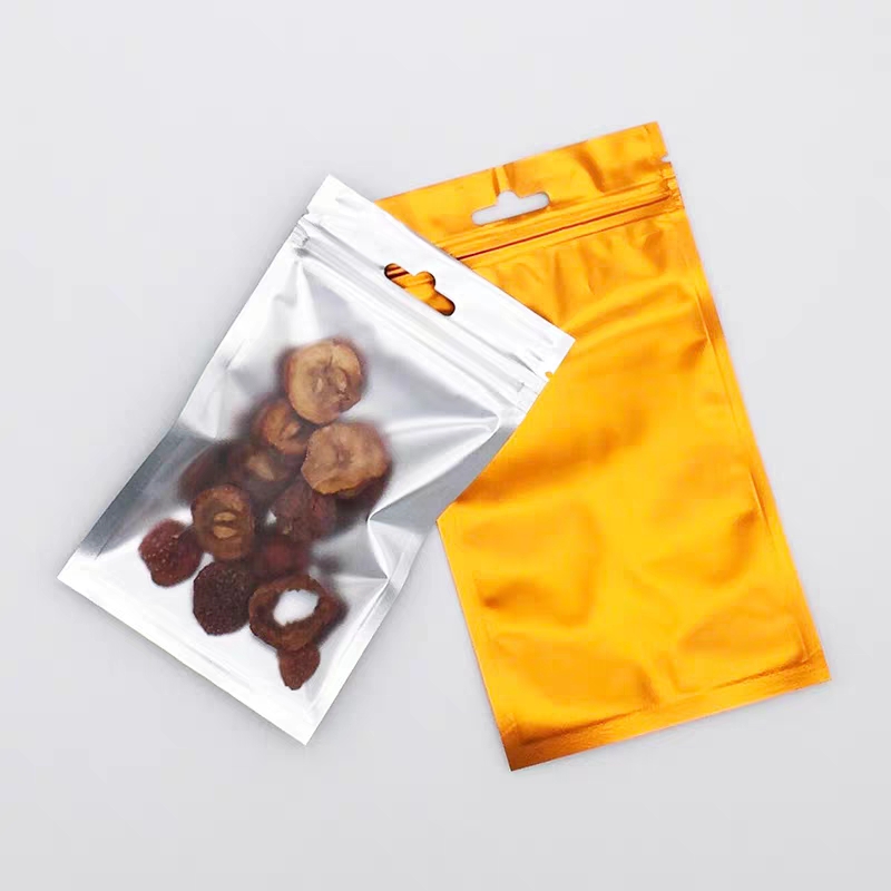 100 unids bolsas de lámina de mylar de oro auto sellaje bolsa de embalaje claro en el frente seco de alimentos y frutas bolsas bolsas de embalaje electrónico bolsa de embalaje