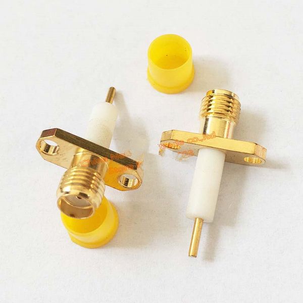 Freeshipping100pcs Conector hembra SMA chapado en oro Brida de 2 orificios Copa de soldadura de PTFE Conector hembra SMA de montaje en panel para adaptador de RF de montaje en PCB