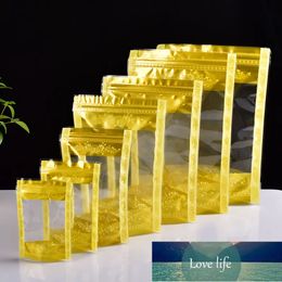 100 stks Gold Print With Clear Venster Zip Lock Plastic zakken Snacks Rits Verzegelde Keuken Organal Food Packaging Pouch Stand-up tas