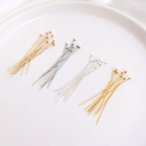 100 unids/set alfileres de bola chapados en oro y plata, alfiler de cabeza de bola de calibre 24 para hacer joyas DIY, accesorios para manualidades, suministros de abalorios de 26/30/40mm de largo