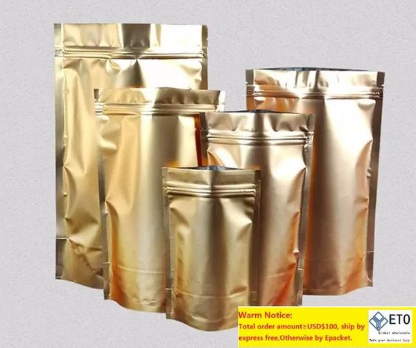 100 Uds. Bolsas con cierre de cremallera de papel de aluminio con cierre dorado, bolsa de plástico de aluminio metálico, bolsa con cierre de cremallera, venta al por mayor