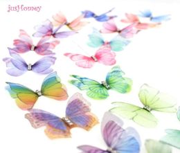 100 pièces dégradé de couleur Organza tissu papillon Appliques translucide en mousseline de soie papillon pour décor de fête embellissement de poupée Y2009031656056