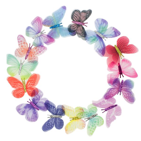 100pcs dégradé de couleur organza tissu papillon appliques 60mm papillon en mousseline de soie translucide pour la décoration de fête, embellissement de poupée Y200903