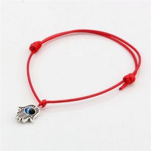 100 stuks Hamsa Hand String Evil Eye charms Lucky Red waxkoord Verstelbare armband 2330