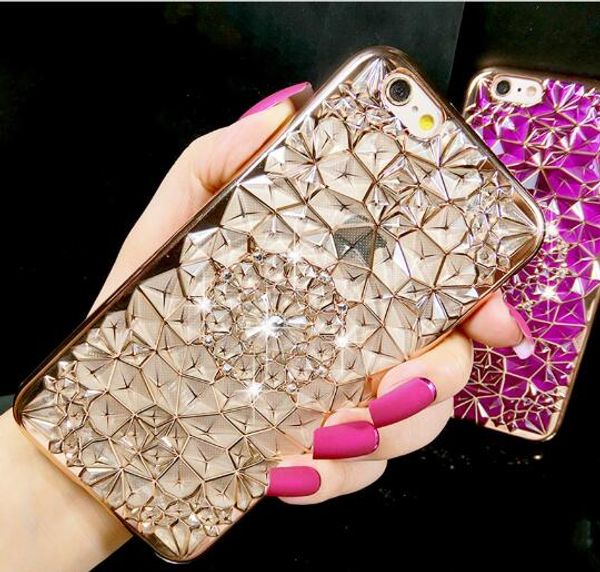 100 pièces de haute qualité 3D strass galvanoplastie rose fleur conception coques de téléphone pour iphone 6 6plus iphone 7 7plus étui souple en TPU