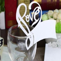 100 pièces creux amour coeur forme papier Place carte escorte tasse carte vin verre carte papier pour mariage Par mariage faveurs 233O