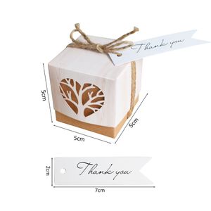 100 pièces arbre creux boîte à bonbons papier Kraft avec étiquette emballage cadeau mariage anniversaire événement fête faveurs sucre emballage B0338
