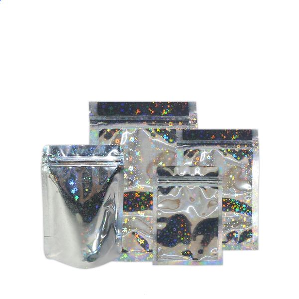 100pcs Hologram Package Cadeaux Sacs avec STARS RESELLABLE Coloré Artisanat Artisanat Pochettes Sacs avec sacs d'emballage de la feuille Mylar de haute qualité