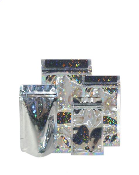 100pcs Hologram Paquete regalos Bolsas con estrellas con bolsas de manualidades de arcoiris resellables con foil mylar de alta calidad Packagi3725375