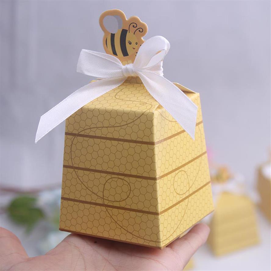 100pcs Honey Bee Candy Pudełko z wstążką Baby Shower urodzinowe przyjęcie świąteczne przyjęcie czekoladowe unikalne i piękne design253i