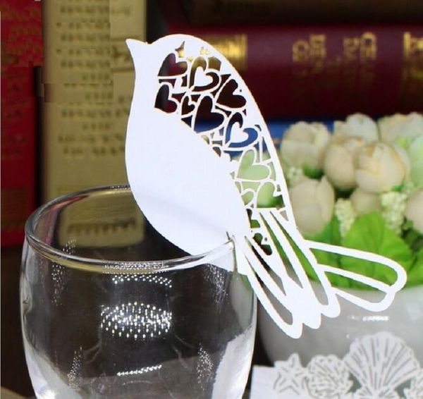 100 pièces chaud creux oiseau papier Place carte escorte tasse carte verre à vin carte papier pour mariage Par mariage faveurs