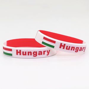 100pcs Hungary Flag Silicone Engrave Bracelets Wristband Cuff Country Rubber Men Women Sport Wrist Strap Bangle Accessories