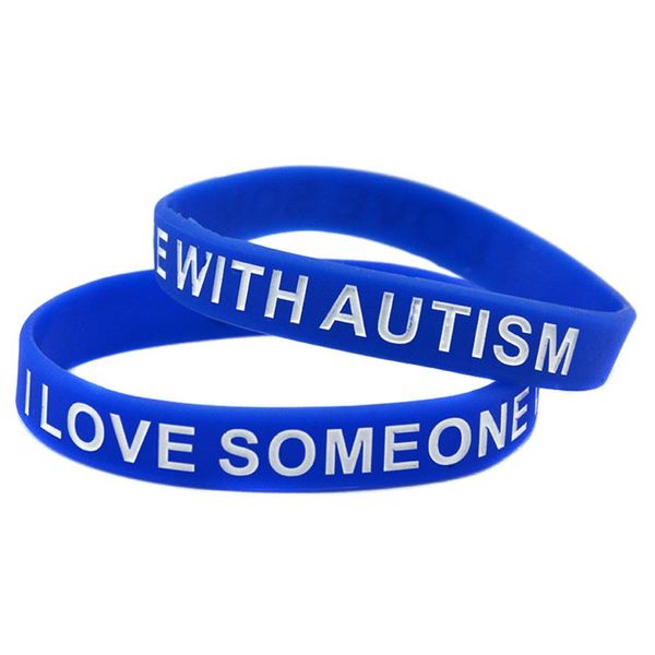 Bracelet en caoutchouc de Silicone, 100 pièces, j'aime quelqu'un avec autisme, Logo rempli d'encre bleu, pour Promotion, cadeau 264R
