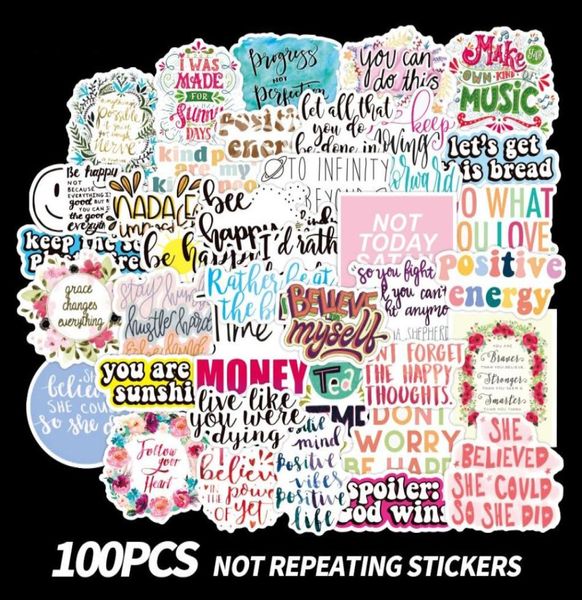 100 Uds pegatinas de palabras inspiradoras impermeables no duplicadas pegatina de Graffiti para monopatín portátil calcomanía para equipajes Gifts5451601