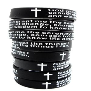 100 pièces inspirant anglais sérénité prière Silicone Bracelets chrétien hommes croix mode Bracelets tout DIEU SÉRÉNITÉ Jewe240s