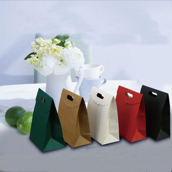 100 Uds. Sobre de estilo japonés bolsa de papel Kraft colorida pequeña bolsa de regalo con asas bolsas de embalaje de joyería con corte abatible