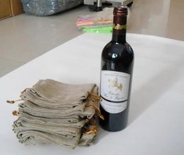 100pcs Sacs de bouteille à vin de jute 15cmx37cm Couvre-bouteille de champagne pochettes en lin.