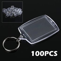 100 pièces porte-clés acrylique porte-clés porte-clés blanc porte-clés insérer Po passeport porte-clés cadeau pour femmes hommes enfants 240315