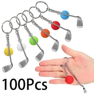 100pcs Keychain Mini Golf Racket Ball Pends Key Ring Key Ring Creative Metal Pendse Tennis Cadena Key Sports Clubs 240402