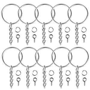 100 stks sleutelhanger ringen sieraden met ketting en 100 stuks schroef oog pins bulk voor ambachten DIY zilveren sleutelhanger maken van accessoires