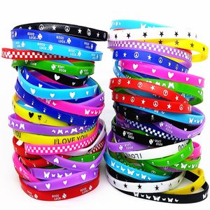 100 stcs tiktok jelly armbanden siliconen polsbandje kinderen jongen meisjes geassorteerde kleuren love bangle familie feest cadeau mix stijlen groothandel gloednieuw