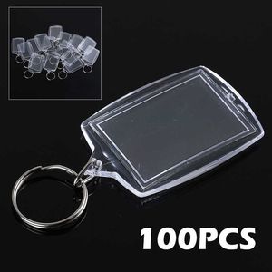 100 pièces/kit acrylique porte-clés insertion vierge porte-clés anneau insérer Photo passeport porte-clés pour voiture décor enfants cadeau 46*33mm H0915