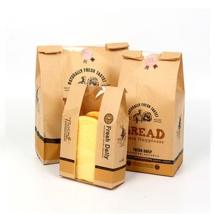 100pcs Kraft Paper Baking Ziplock Sac sandwich pain pain toast de la fenêtre de qualité comestible sac d'emballage alimentaire