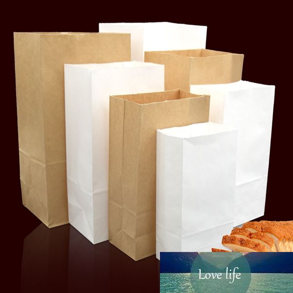 100 pièces papier Kraft poche plate brun blanc nourriture Sandwich pain Fruits secs Cookie cuisson bonbons sacs emballage de fête sacs cadeaux