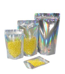 100pcs laser Holograms color plastic Stand Up Bag pouch foil bags holographic silver zip bag1834949