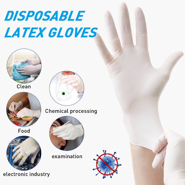 100 pièces gants en Latex blanc ménage vaisselle cuisine sécurité sans allergie Transparent Vinly jetables gants en Nitrile