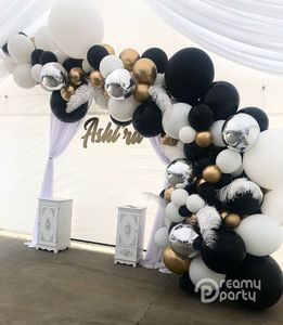 100 stks Latex Wit Zwart Ballonnen Boog Kit Metallic Gold Ballon Garland Wedding Anniversary Verjaardagsfeest Decoraties Set F1230