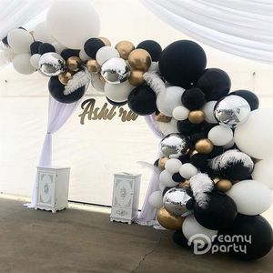 100 pcs Latex Blanc Noir Ballons Arc Kit Métallique Ballon D'or Guirlande De Mariage Anniversaire Fête D'anniversaire Décorations Ensemble F1230224P