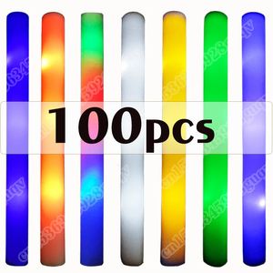 100pcs LED mousse Glow Sticks clignotant Glow Baton Cheer Tube Glow in the Dark Wedding Party Supplies 3 Modes Flashing Stick Toys 240401