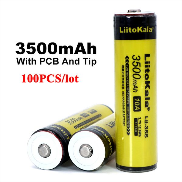 100 pièces Liitokala Lii-35S protégé 18650 3400mAh batterie Li-lon Rechargeable avec 2MOS PCB 3.7V pour lampe de poche