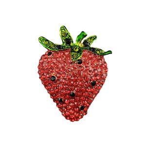 100 stcs/lot 1,6x1.24 inch schattige rode strass aardbeienbroche - goudkleurige zoete fruitpen