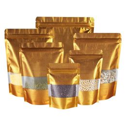 100 pcs/lot 10*15 cm sacs de Surface en relief or sac d'emballage à fermeture éclair debout pochette d'emballage refermable à fermeture éclair sac de stockage des aliments Mylar wi Haoo