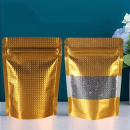 100pcs / lot 10 * 15cm Sacs de surface en relief d'or Zip Lock Sac d'emballage Stand Up Zip Lock refermable Pochette d'emballage Stockage des aliments Mylar Sac wi Bhsq