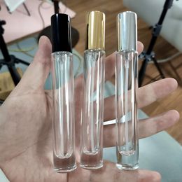100 pcs/lot 10 ml verre transparent parfum vaporisateur bouteille échantillon flacons en verre Portable Mini parfum atomiseur or argent bouchon # DGF464