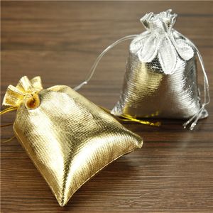 100 stks / partij 11 * 16 cm Zilver Gouden Trekkoord Organza Pouch Pouch / Sieraden Bagchristmas / Bruiloft Gift Bag