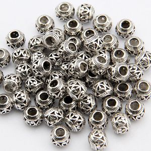 Perles sculptées en alliage d'argent Antique de 11mm, 100 pièces/lot, en métal en forme d'amour, grand trou, espaceurs creux, fournitures de fabrication de bijoux, vente en gros