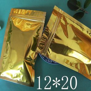 100 stks lot 12 20 cm Goedkope Hele Gouden Rits Lock metallic Aluminiumfolie Zip lock Zakken goud zakken verpakking pouch 175 s