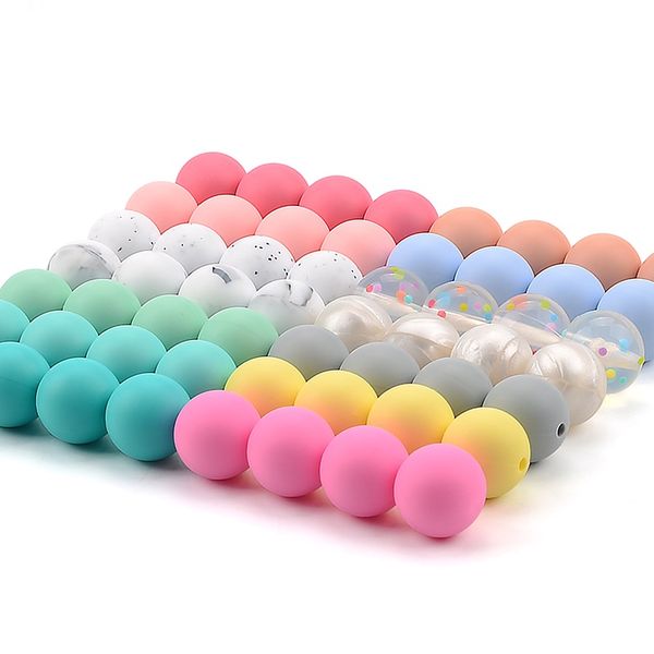 100pcs/lote 12 mm 15 mm de forma redonda silicona perlas en dentición TEATHER BEBÉ PARA CLINGO DE NUCHA DE DIY CASA DE CASO DE CASO