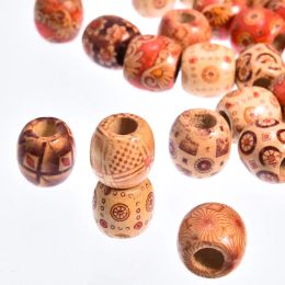 Perles en bois naturel peint à grand trou de 12mm, 100 pièces/lot, pour la fabrication de bijoux, artisanat, cheveux, bricolage, chapelet en macramé, Bracelet, collier, mélange de couleurs