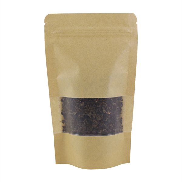 100pcs / Lot 12x20cm Stand Up refermable sac d'emballage en papier sac en papier kraft brun courbé coin refermable pour aliments à grignoter thé