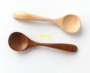 100 stks / partij 13 * 3 cm natuurlijke houten lepel ronde scoop thee honing koffie kruiderij zout suiker hout lepel