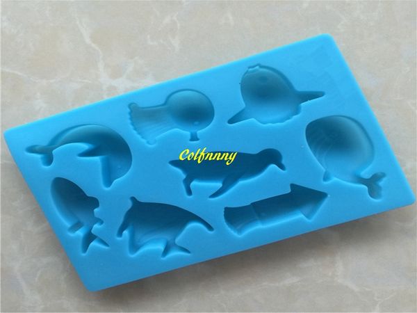 100 pcs/lot 13.7x9.3 cm bricolage Silicone moule le monde de la mer dauphin et poisson Silicone chocolat moule Silicone savon à la main moule