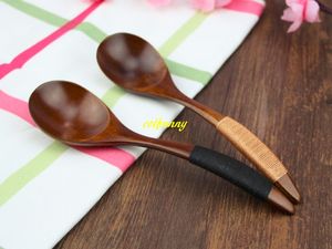 100 unids/lote 18x4,5 cm gran manivela vajilla de cucharas de madera Natural Nanmu madera té café postre cuchara estilo japonés Catering cuchara